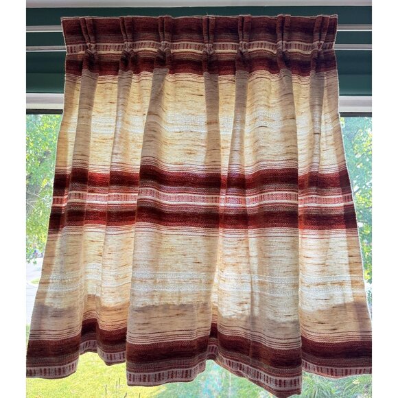 Vintage 70s curtain, beige, rust and brown stripes, single pleated panel - Picture 1 of 9
